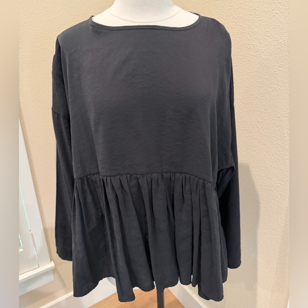 Muse Black Blouse Babydoll Ruffle Long Sleeve Modal Size Medium Made In Spain